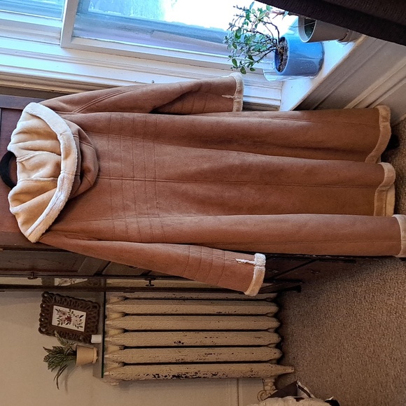 Fleet Street Ltd. London/New York size XL brown faux suede faux fur trim coat - Picture 5 of 7